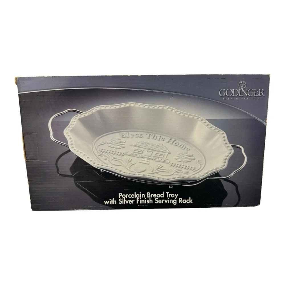 Godinger Porcelain Bread Tray & Serving Rack Silver Finish‎ Bless This Home